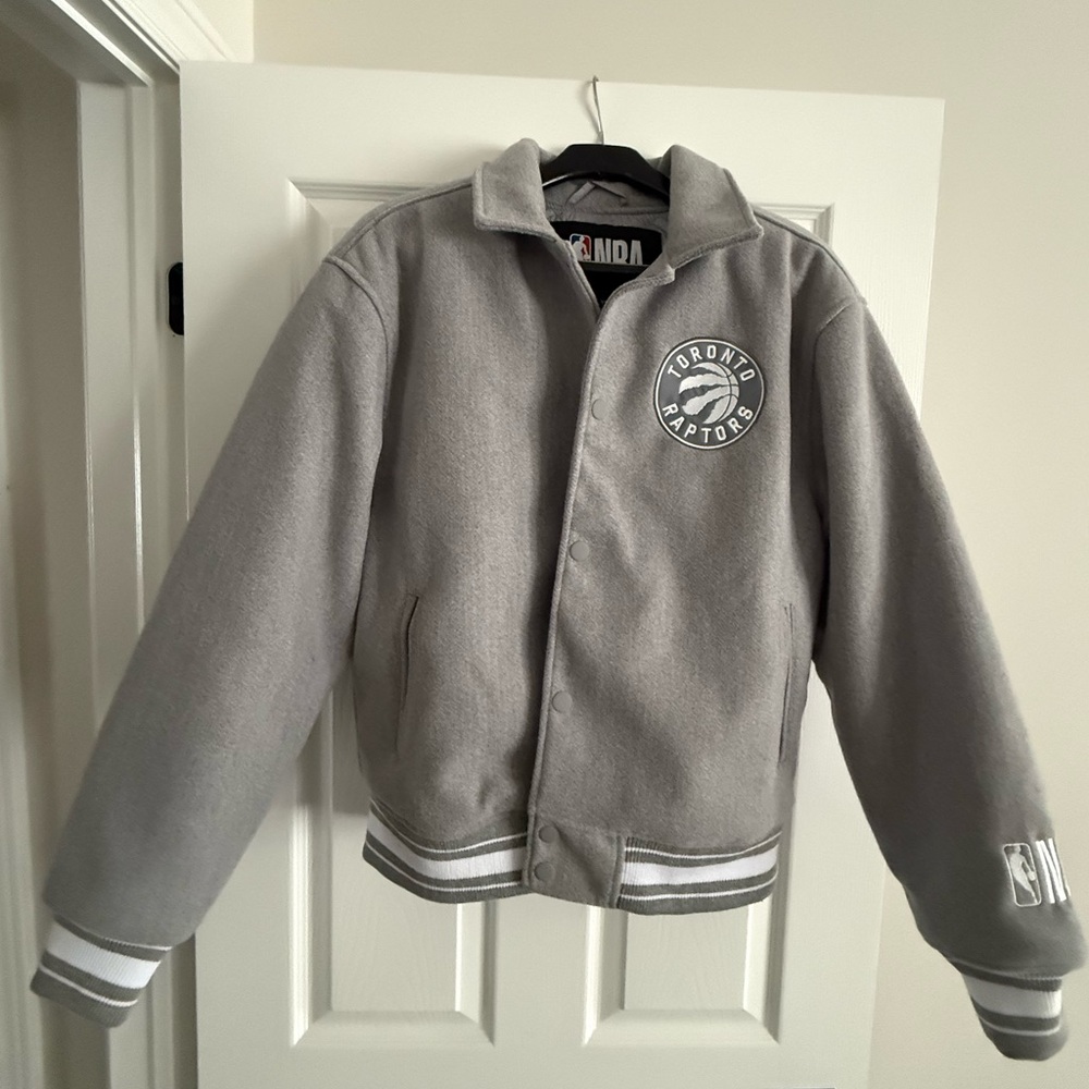 Women’s NBA Toronto Raptors Gray Snap-Up Varsity Jacket- Size Large